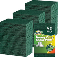 Heavy Duty Scouring Pads, Non-Scratch, Reusable, Green, 50 Count