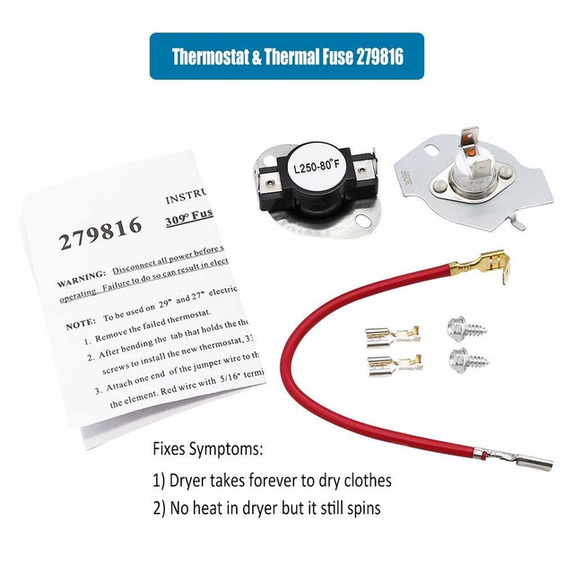Electric Dryer Thermostat Thermal Cutoff Kits Whirlpool WED5300SQ0