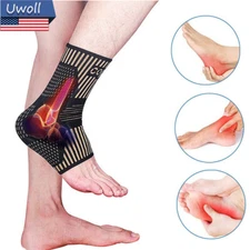 Copper Ankle Brace Compression Sleeve Support Socks Foot Fasciitis Pain Relief