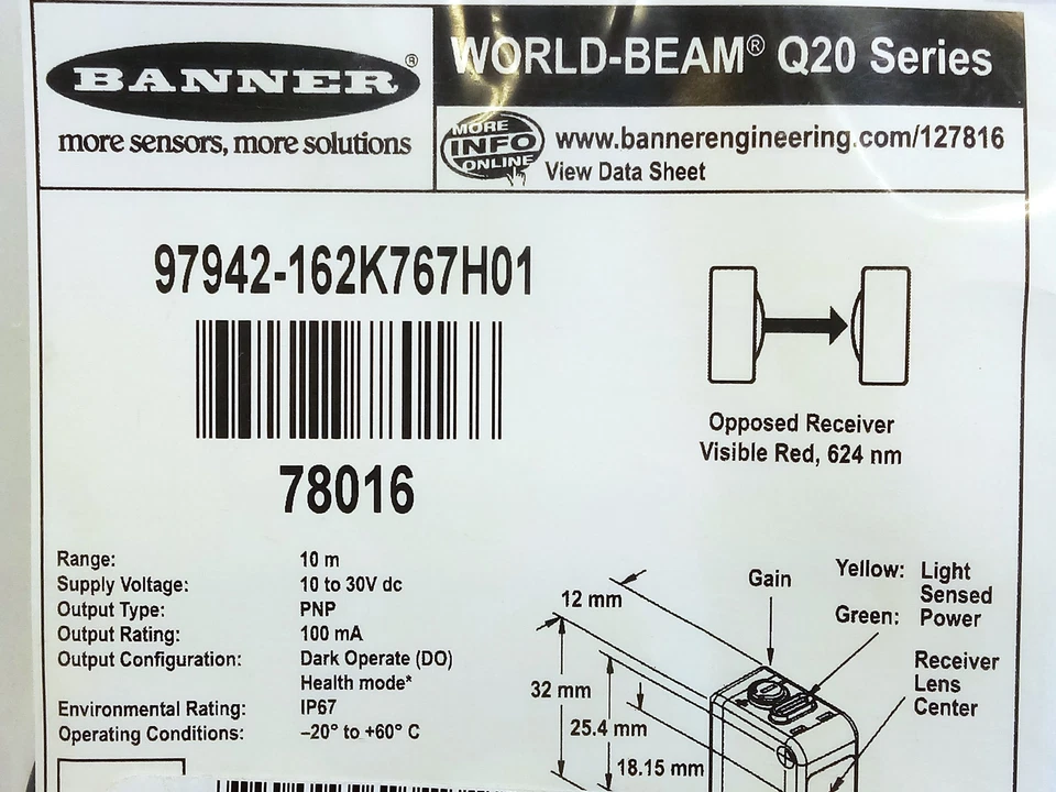 Banner Engineering Q20PR-78016 97942-162K167H01 Photoelectric Sensor - Image 2 of 4