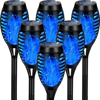 Solar Lights Outdoor, Upgraded 6 Pack Blue Solar Torch Light with Flickering ...
