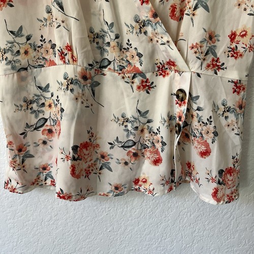 Women’s XL Top Blouse Surplice Floral V-neck Faux Wrap Empire Waist Cottage Boho - Picture 4 of 7