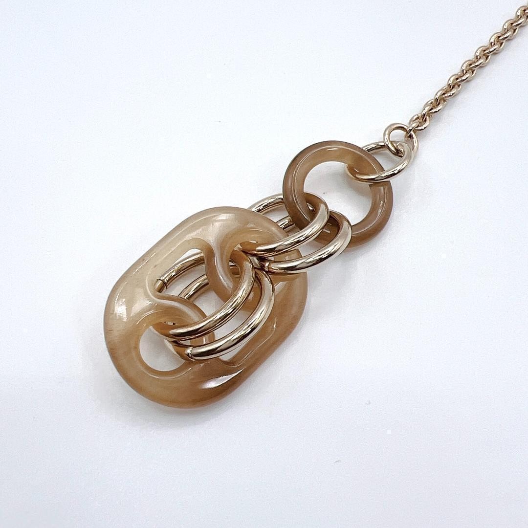 HERMES Eurydice PM Buffalo Horn Metal Gold Tone Chain Necklace 67cm w/Box thumbnail 6