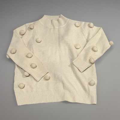 Blushing Heart Women s Cream Pom Pom Waffle Knit Pullover Sweater Stretch Large