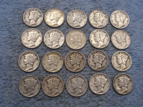 20 SILVER MERCURY DIMES WITH DATES lot 63
