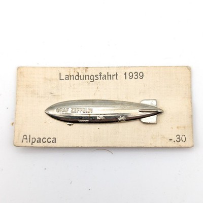 Vtg 1939 Graf Zeppelin German Silver Commemorative Flight Pin on Original Card