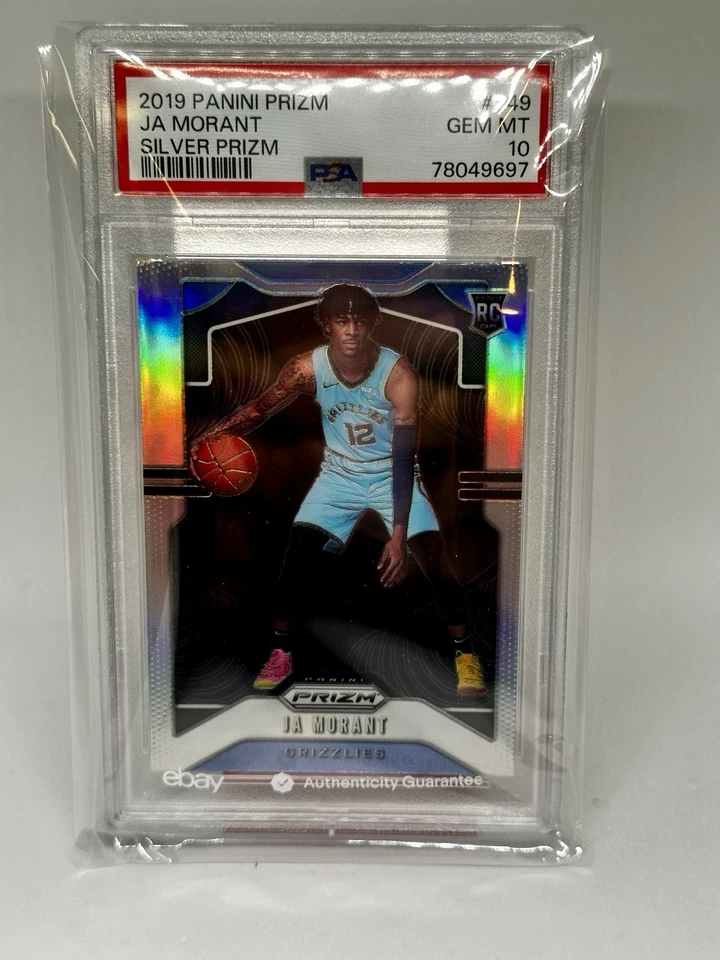 Panini Prizm #249 Ja Morant Silver Prizm RC 2019 novato PSA 10 gemas como nuevo Ea Fire Foto 2 de 4