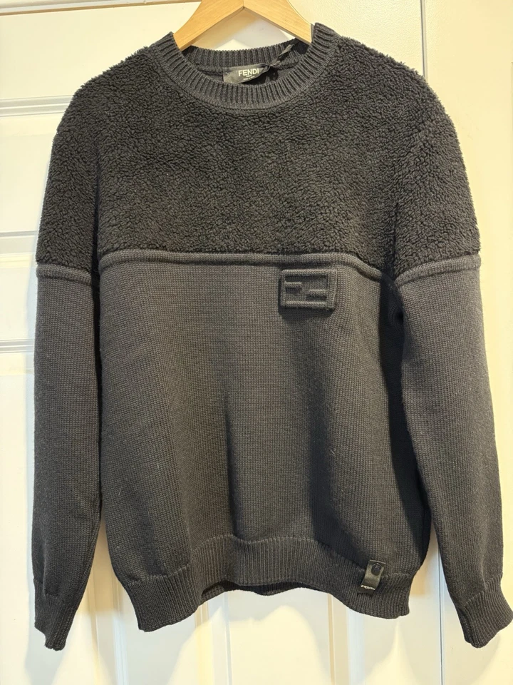 FENDI Mens Wool Pullover/Sweater Black Long Sleeve Crew neck Sz L - Image 2 of 4