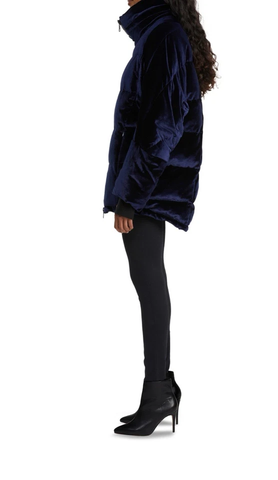 Chaqueta acolchada Badgley Mischka azul phebe terciopelo talla grande XL Storm Cuff Velou Foto 2 de 4