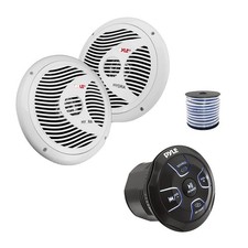 Pyle 4-Channel Marine Bluetooth Controller, 2x 6.5" 150W Speakers White ,Wire