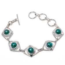 Green Malachite Gemstone 925 Sterling Silver Jewelry Bracelets Size 7-8"