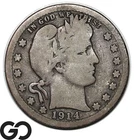 1914-S Barber Quarter, Hard To Find VG Low Mintage Key Date