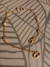 Dior Faux Pearl Bracelet Yellow Gold Plated Stunning Cd Gem Embellished