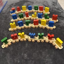 Vintage Wooden Alphabet Train Primary Colors COMPLETE SET