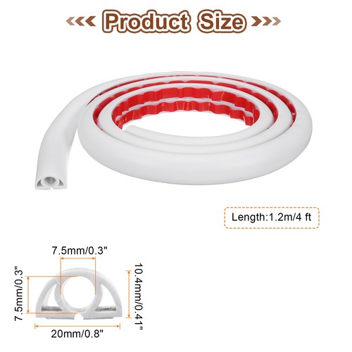 4ft Cord Cover Floor W0.3" x H0.3" Hide Extension Cable Wire Covers White - Picture 2 of 7