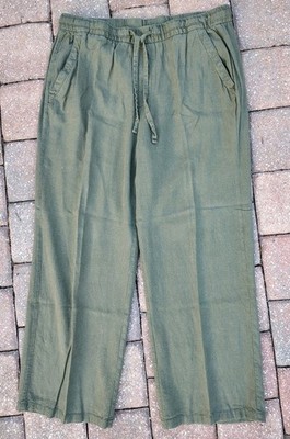 Old Navy Linen Blend Pants, Women's Large, Olive Green, Drawstrings, DeepPockets