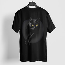 Black Cat Eyes Graphic T-Shirt Gothic Aesthetic Halloween Cat Lover Back Print