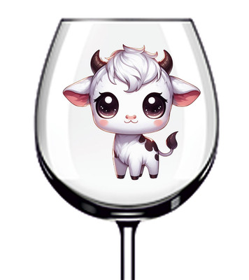 12x weiße Cartoon Highland Kuh Vinyl Aufkleber Abziehbild Becher Weinglas Flasche Tasse
