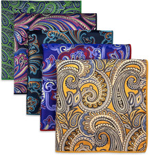 SHLAX WING 5 Pieces Assorted Mens Silk Pocket Square Set Handkerchiefs