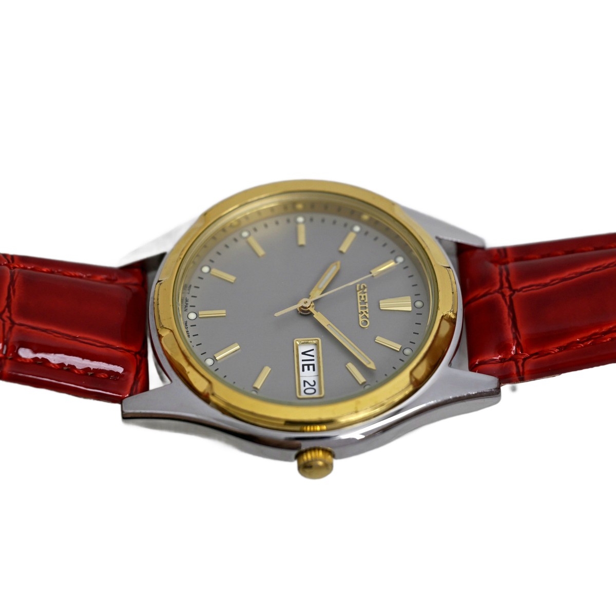 Seiko Men's Vintage 1990's Steel Two Tone Red Genuine Leather