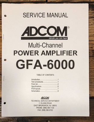 Adcom GFA-6000 Amplifier Service Manual *Original*