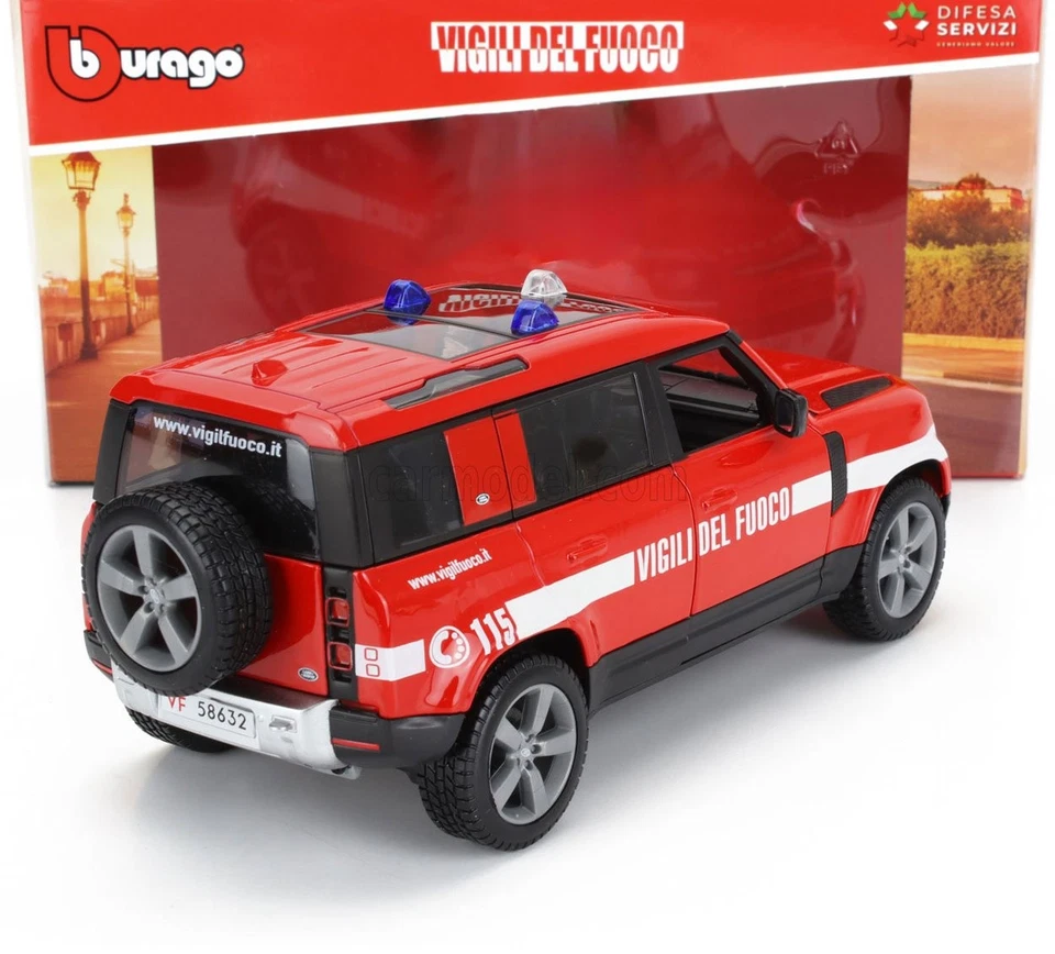 MODELLINO AUTO STATICO BURAGO LAND ROVER NEW DEFENDER 110 VIGILI FUOCO 2022 1:24 - Immagine 2 di 4
