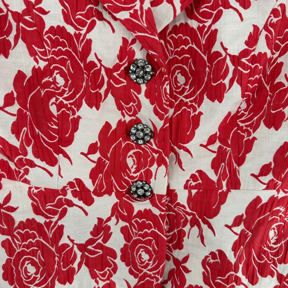 Chaqueta Blazer Vintage Harold’s 6 Rojo/Blanco Floral Damasco 3 Botones Manga 3/4 4 Foto 3 de 4