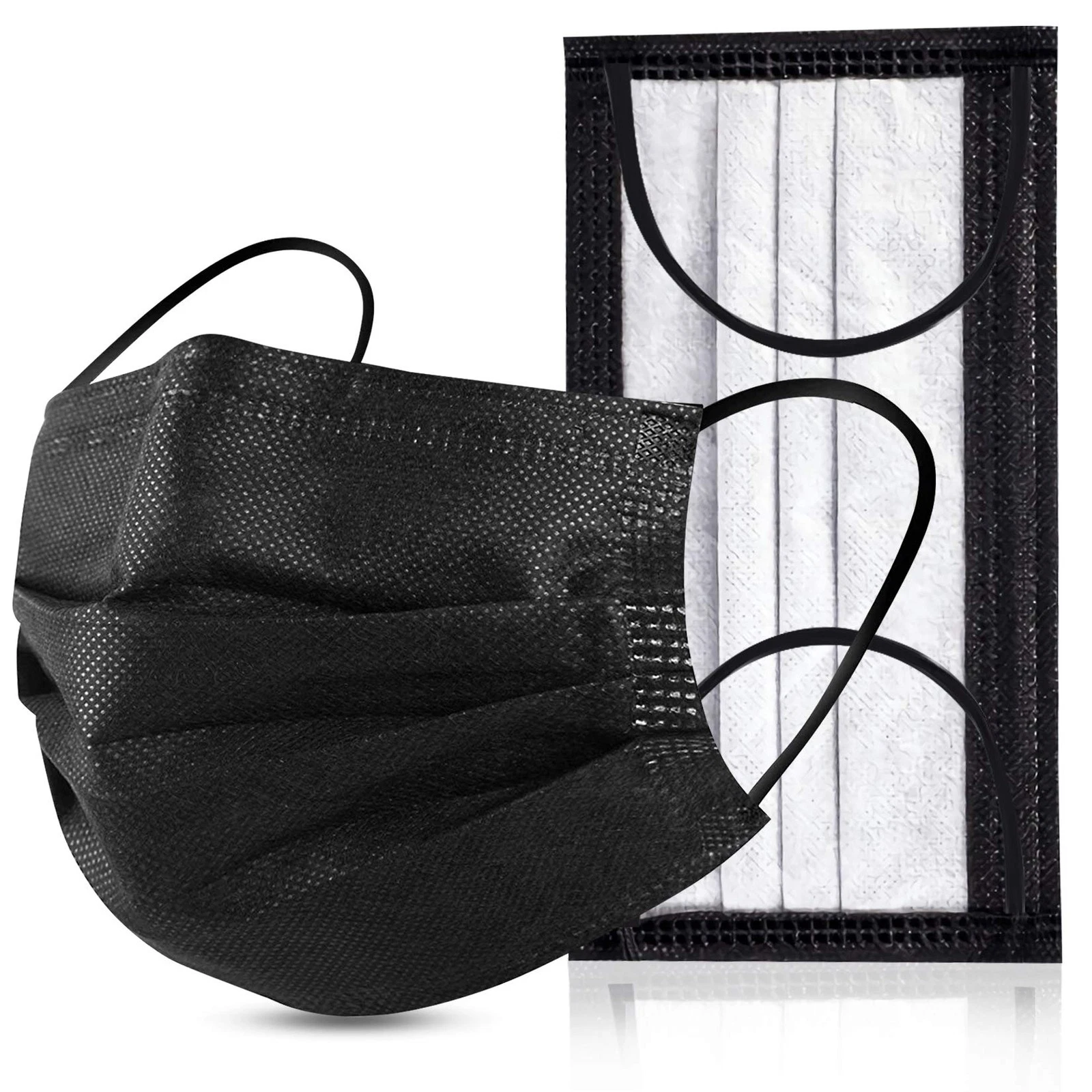 Black Disposable Face Masks 4 Layers Protection 50Pcs, Breathable Dust Mask M...