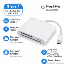 Lecteur Carte USB-C 3en1 SD TF CF Adaptateur iPhone 15 iPad MacBook OTG