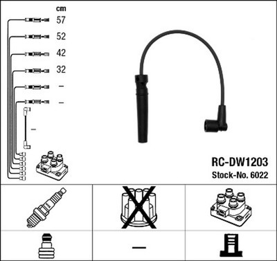 NGK Zündleitungssatz 6022 für CHEVROLET NUBIRA LACETTI DAEWOO F14D3 J100 F16D3