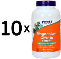 10 X Now Foods Magnesium Citrate Softgels - 180 Softgels (138,88 Eur/Kg)