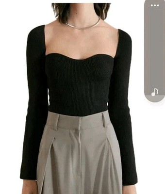 Pixie Market Chiara Black Knit Bustier Long Sleeve Top Size Small