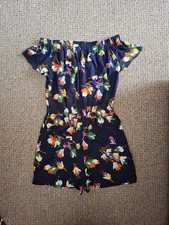 Primark Women's Navy bardot Floral Playsuit Size 10 Excellent Condition