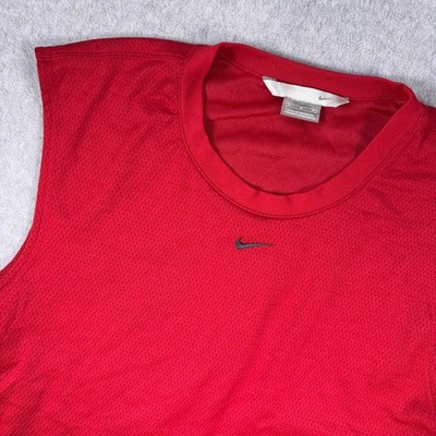 Nike Mesh Sleeveless Shirt Mens Medium Red Solid Center Swoosh Performance
