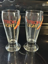 Vintage Stroh Light Tall Pilsner Beer Glass 6.5" Set of 2