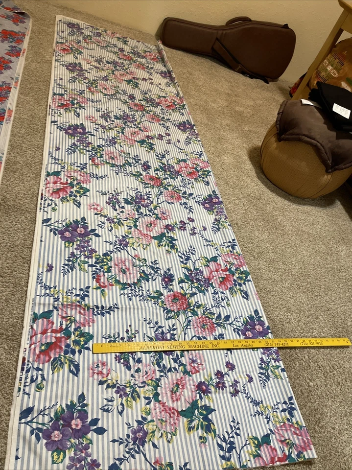 Joan Kessler Floral Stripe Cotton Denim Heavy Fabric Cottagecore Concord 104x60” - Image 3 of 4