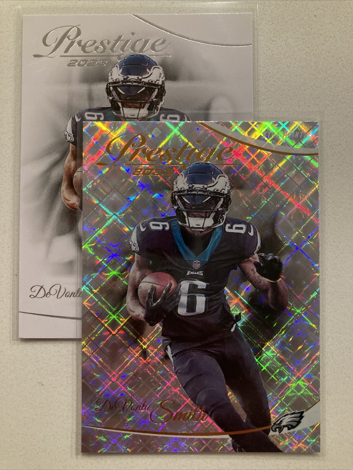 2023 Panini Prestige Devonta Smith (2) Diamond Holo Foil & #236 PHL Eagles