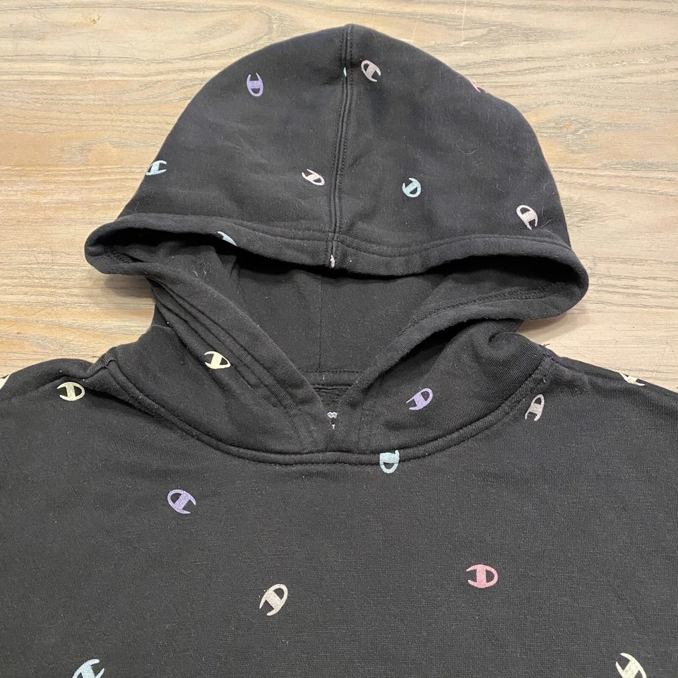 CHAMPION Sudadera con Capucha Negra Niñas Grande “Cs” Estampado Completo Sudadera con Capucha CAG311 Foto 2 de 4