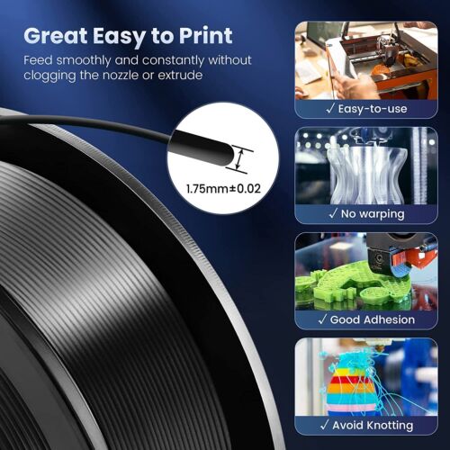 (KUP 6 OTRZYMAJ 4 ZA DARMO, dodaj 10) SUNLU Filament do drukarki 3D PLA + JEDWAB 1,75 mm 1KG / 2,2 FUNTA - Zdjęcie 3 z 52
