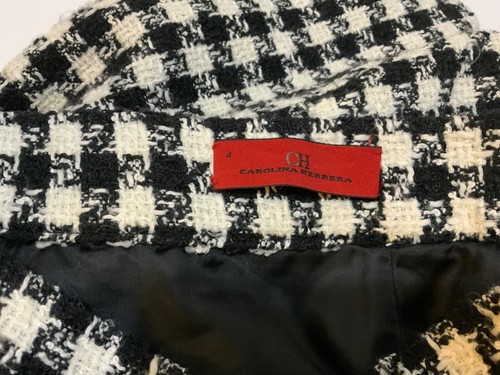Gonna Carolina Herrera CH 4 tweed boucle nera balze misto lana scintillante a matita - Foto 7 di 7