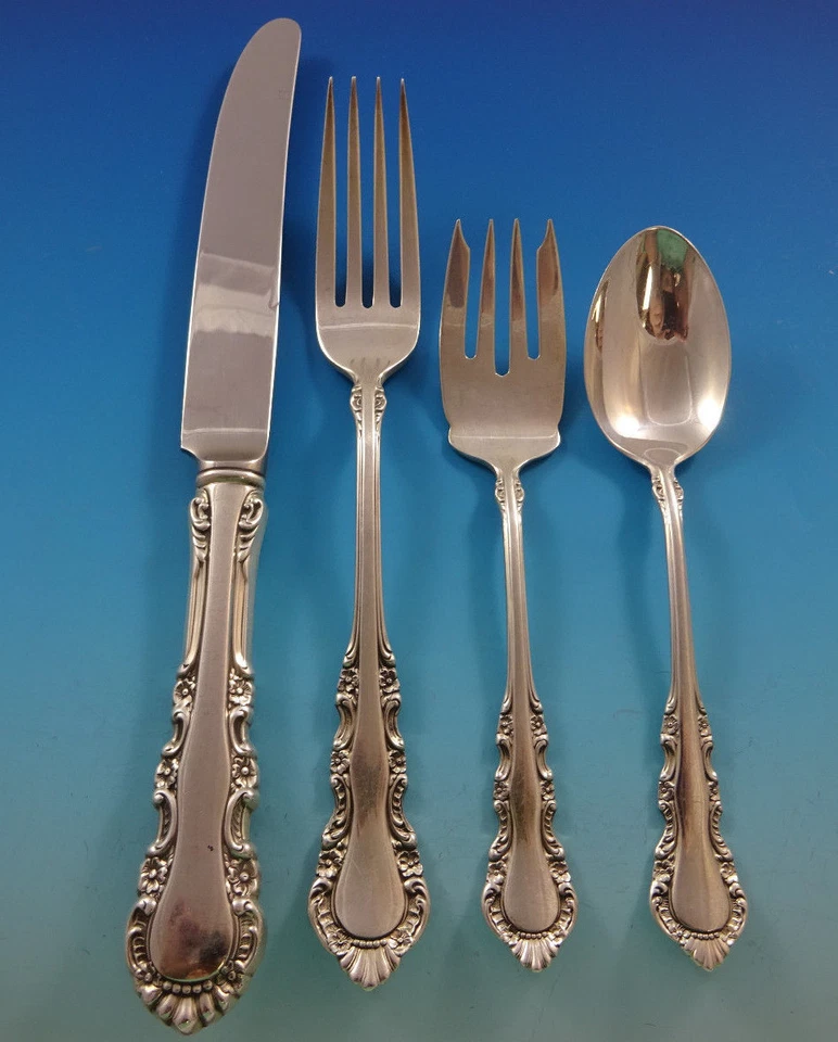 Conjunto de 8 Talheres Georgian Rose by Reed & Barton Prata Esterlina Jantar 55 Peças - Imagem 3 de 4