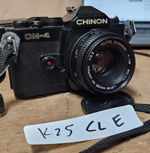 NICE BLACK BODY CHINON CM-4 35mm CAMERA w/ 1.9 50mm LENS AND  CASE ! CL E