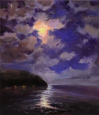 Moon seascape painting IMPRESSIONISM original art Oil on canvas by A. Onipchenko