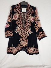 John Mark Jacket Womens Kimono Black Copper Velvet Embroidered Open Front Sz Med