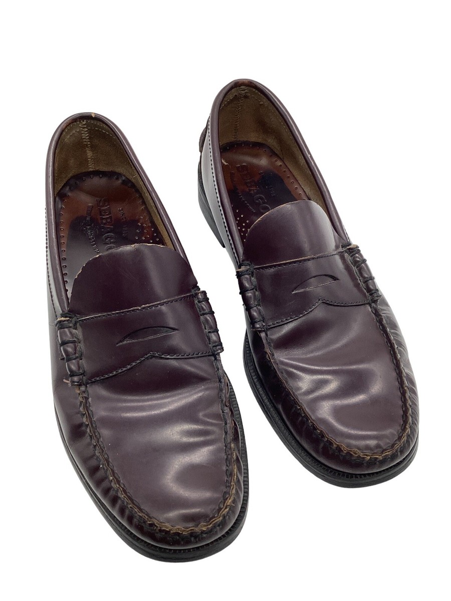 Sebago Mens Penny Loafers Handsewn Size 10 Burgandy Cordovan Leather Slip On