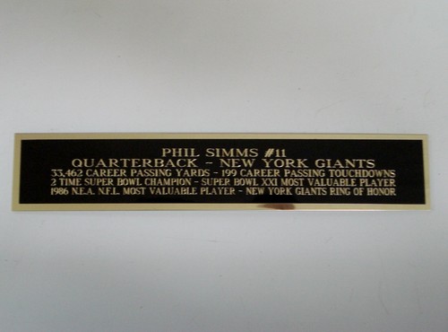 Phil Simms New York Giants Engraved Nameplate 1.5" X 8"