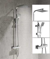 Bathroom Mixer Shower Thermostatic Dual Head Square Rainfall Head Handset Chrome