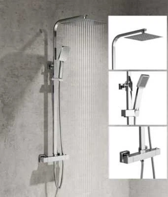 KBPLUMB-BATHWARE Bathroom Mixer Shower Thermostatic Dual Head Square Rainfall Head Handset Chrome