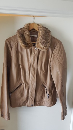 Fur Lined Vinyl Jacket- Size 16 Camel Colour - Picture 2 of 3