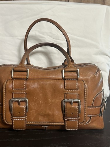 Michael By Michael Kors Vintage Handbag Distressed Leather Saddlebag Brown